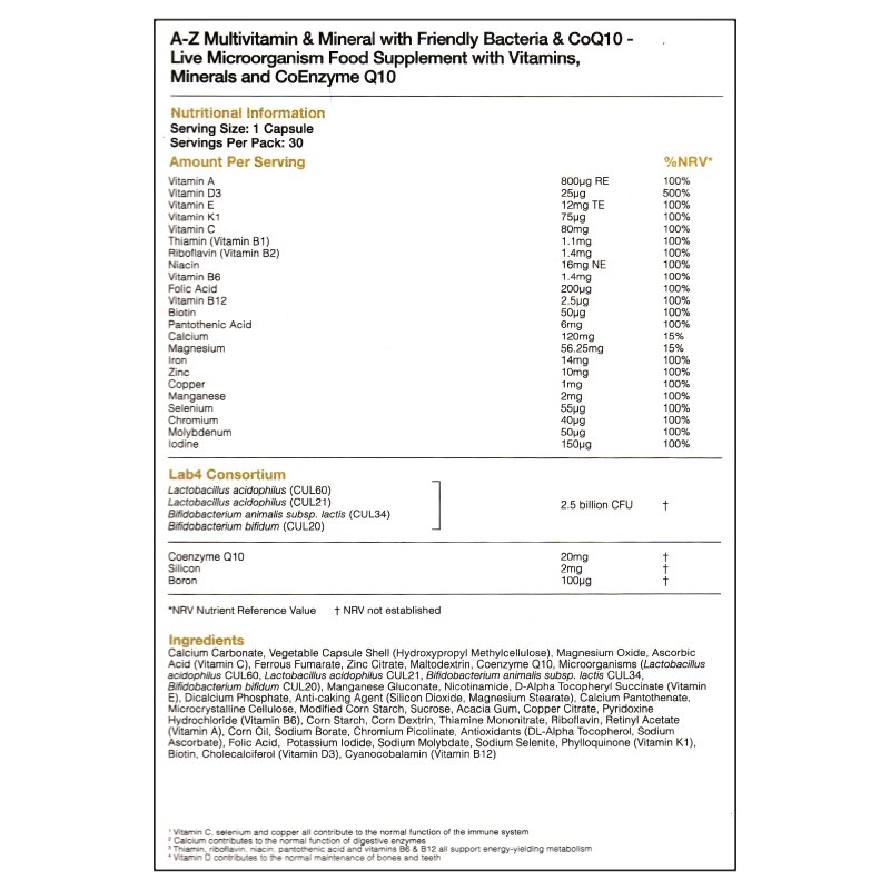 Ашигтай бактери & CoQ10 агуулсан А-Z Мультивитамин эрдэс